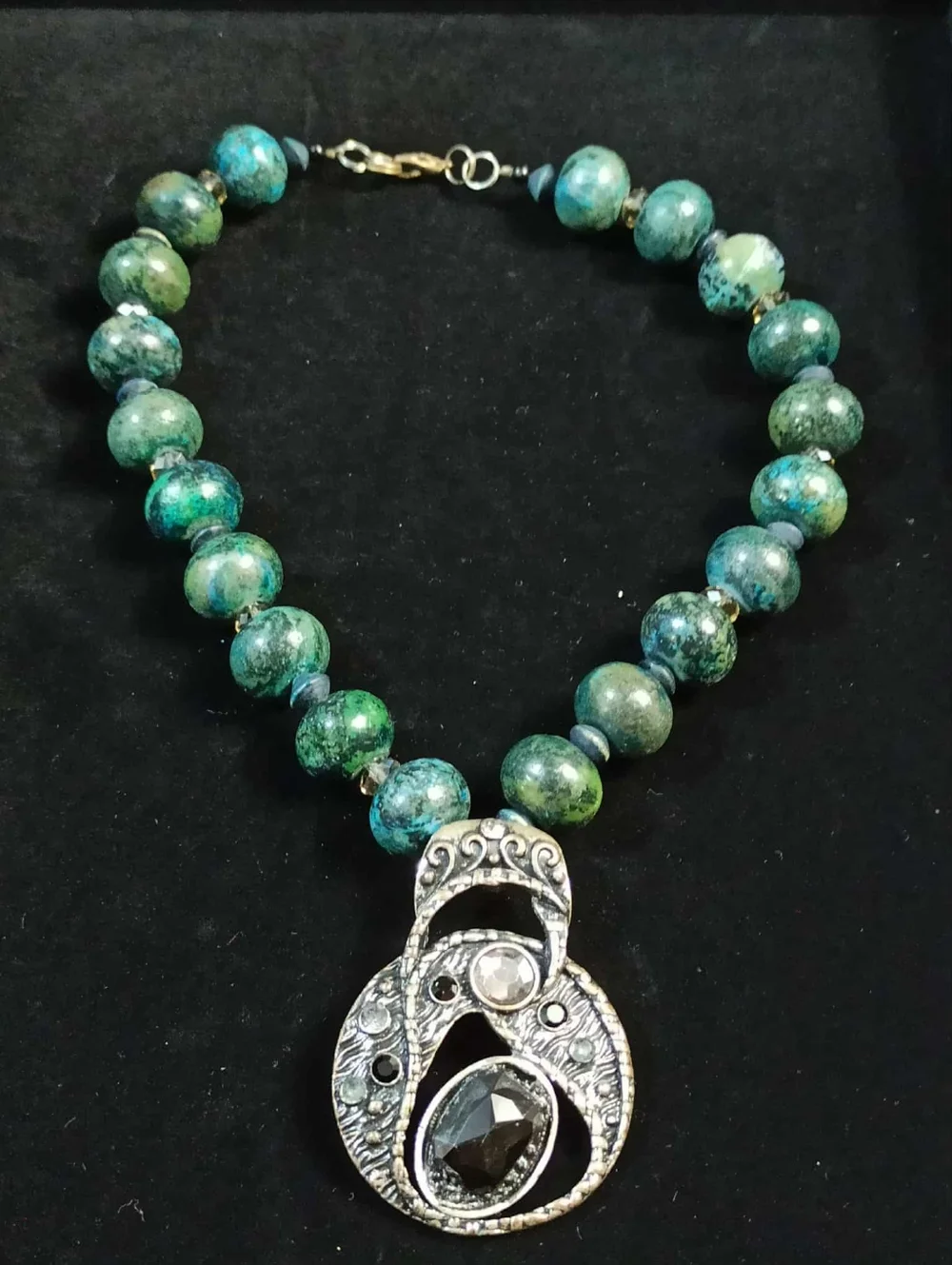 Vintage Style Israeli Eilat Stone Beaded Necklace Artisan Pendant Statement - Picture 13 of 15